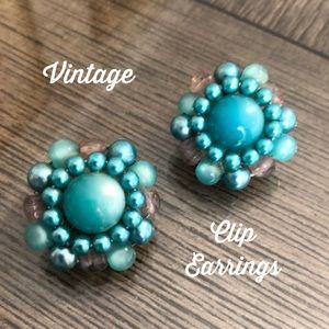 Vintage Teal / Turquoise Moonglow Clip Earrings